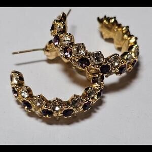 Daniel Swarovski Goldplate Amethyst Quartz Crescent Earrings Signed 1" DSCO